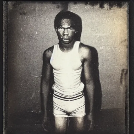 Image similar to face destructed after boxing, 1970 photography, grainy image vintage polaroid