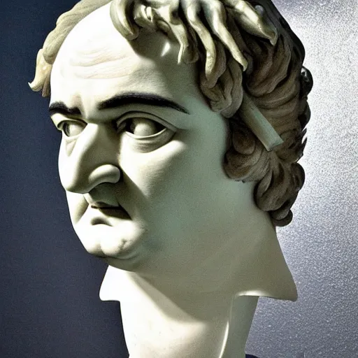 Prompt: a sculpture by canova with the likeness of john belushi in the blues brothers film