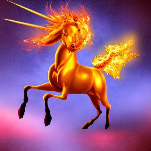 Image similar to a flaming unicorn digital art