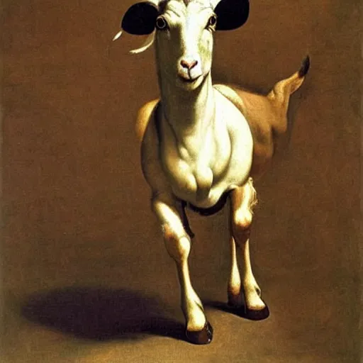 Image similar to majestic painting of a standing goat by Michelangelo Merisi da Caravaggio