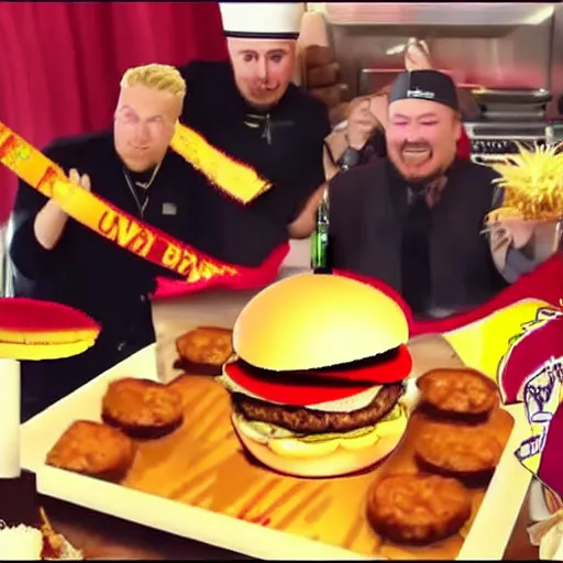 Prompt: Crowning of the new “Burger King” Masonic ritual demonstrated by Guy Fieri YouTube clickbait