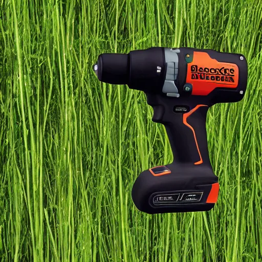 Prompt: black and decker cordless impact driver technical drawing grass background