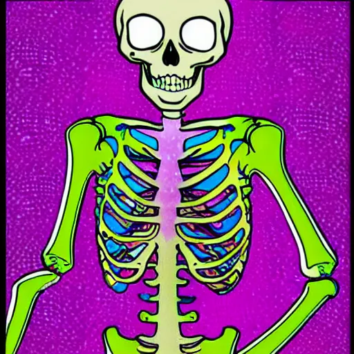 Prompt: Skeleton in the style of lisa frank