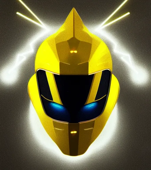 Prompt: symmetry!! yellow ranger, lightning - bolt - shaped helmet!!, hard edges, product render retro - futuristic poster scifi, lasers and neon circuits, yellow ranger, thunder, lightning, intricate, elegant, highly detailed, digital painting, artstation, concept art, smooth, sharp focus, illustration, dreamlike, art by artgerm