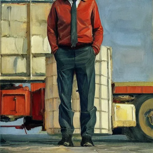 Image similar to portrait of jason statham pet detective standing atop a garbage truck mark rothko lucian freud greg rutkowski