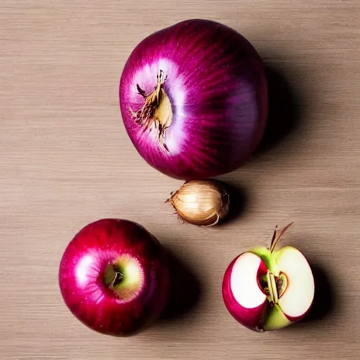 Image similar to balance with one apple in one side and one onion in the other