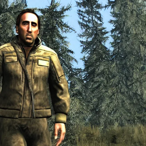 Prompt: Nicholas Cage in S.T.A.L.K.E.R PC game, screenshot, max graphics settings