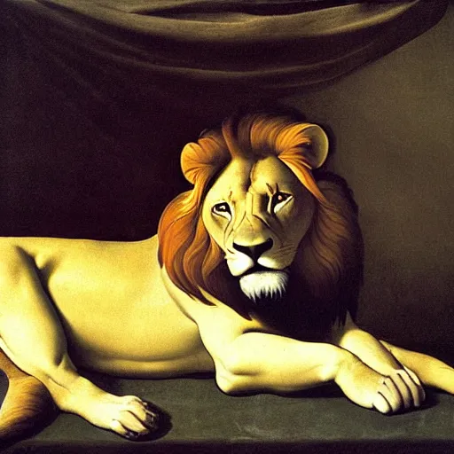 Prompt: majestic painting of a lion by Michelangelo Merisi da Caravaggio