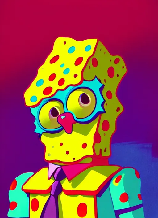 Prompt: A psychedelic portrait of Spongebob, vibrant color scheme, highly detailed, in the style of romanticism, cinematic, artstation, Moebius, Greg rutkowski