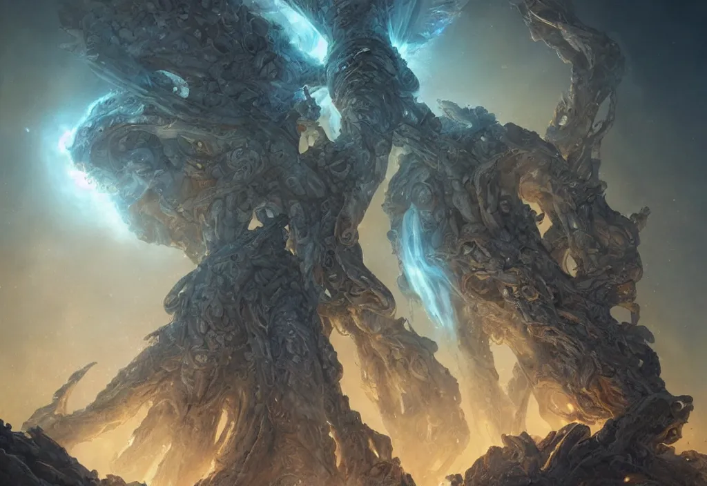 Prompt: an ancient alien female monument staring into space at a supernova, queen of blades, by dorian cleavenger, by greg rutkowski, by wlop, by astri lohne, by zdzisław beksinsk