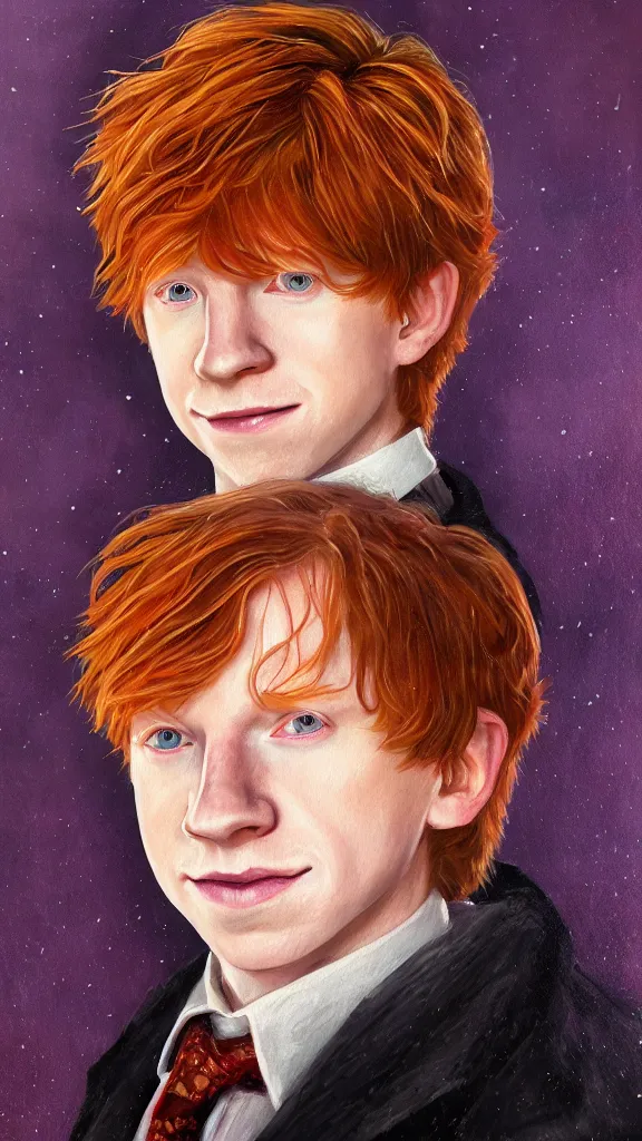 Prompt: a close - up portrait of ron weasley, attending the yule ball. beautiful painting by jim kay. color harmony, 8 k detail, gallery quality, hd wallpaper, premium prints available, hyper - detailed, intricate design.