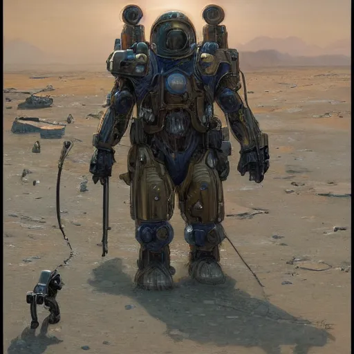 Image similar to the expanse martian goliath powered armor, anthropomorphic shiba inu, realistic scifi, portrait art by donato giancola and greg rutkowski, realistic face, digital art, trending on artstation, symmetry