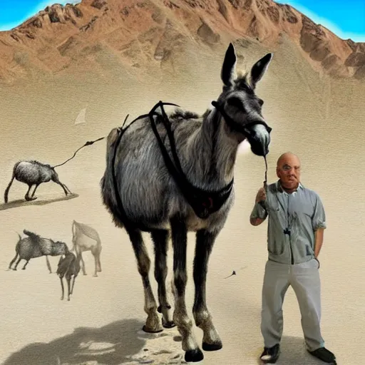 Image similar to donkey sitting on benjamin netanyahu picture, photorealistic, detailed, photograph