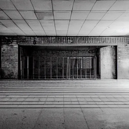 Image similar to a dark photo of a shadow of two people hugging each other in an abandoned hall, there is an open birdcage on the forefront, black and white, long exposure, motion blur