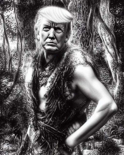 Image similar to award winning 5 5 mm portrait photo of trump as songok ssj 3, in a park by luis royo.