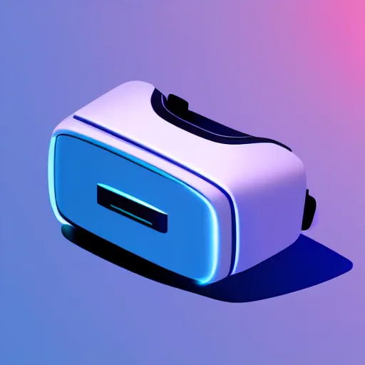 Prompt: an icon of a VR glasses in light blue metallic iridescent material, 3D render isometric perspective on dark background