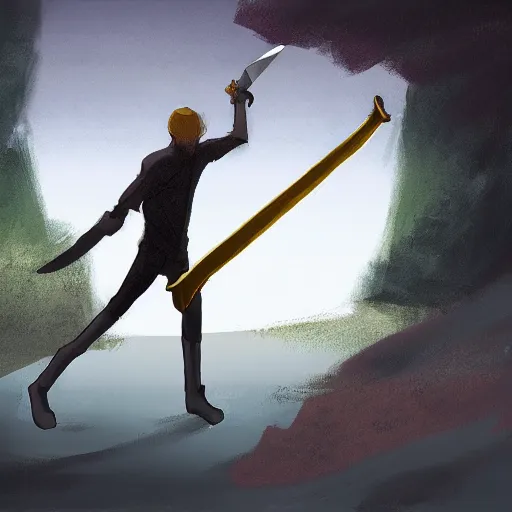 Image similar to A guy pulling a sword from the ground, Digital Art, Art,