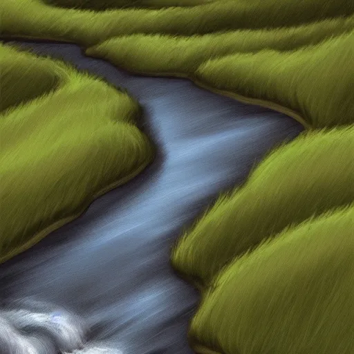 Image similar to digital art painting of a river running through the plains, very mediocre, not so detailed at all.