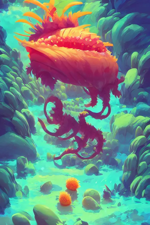 Image similar to creature animal sushi cristal very big eye roots cactus elemental flush of force nature micro world fluo fishscale, behance hd by jesper ejsing, by rhads, makoto shinkai and lois van baarle, ilya kuvshinov, rossdraws global illumination