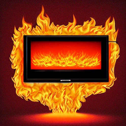 Image similar to burning TV, digital art