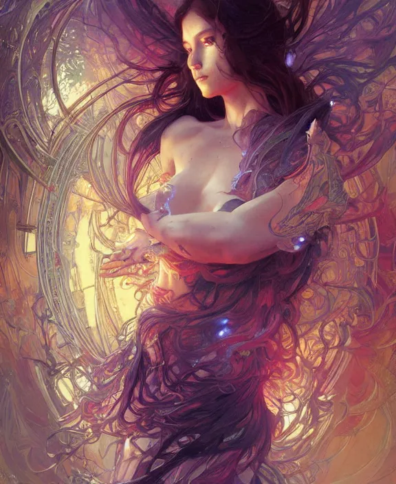Prompt: a whirlwind of souls ushing inside the metaverse, half body, glowin eyes, d d, fantasy, intricate, elegant, highly detailed, colorful, vivid color, digital painting, artstation, concept art, art by artgerm and greg rutkowski and alphonse mucha and ruan jia