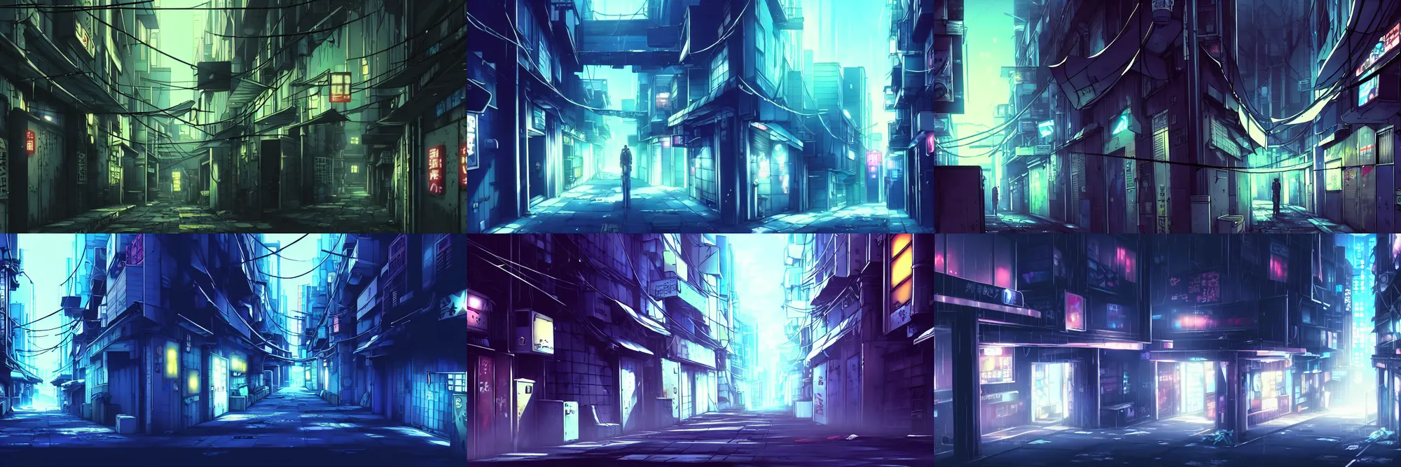 Prompt: anime background art close up of a police crime scene investigation city alleyway with police tape in the atmospheric cyberpunk anime film, at night with lights, screenshot in the anime series ergo proxy, hazy and dreary