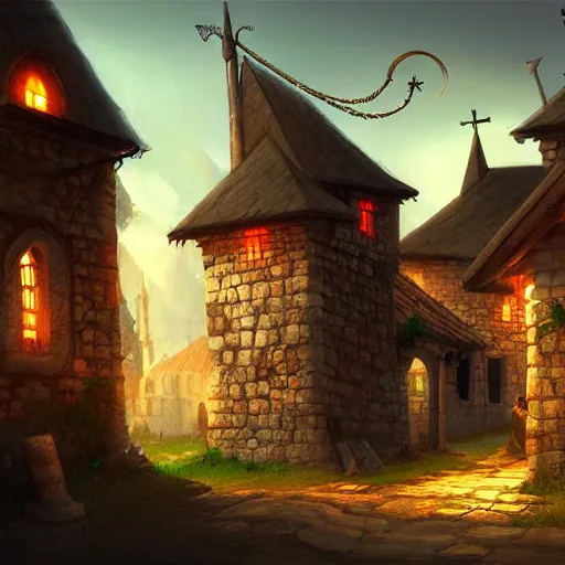 Image similar to medieval village, artstation, fantasy