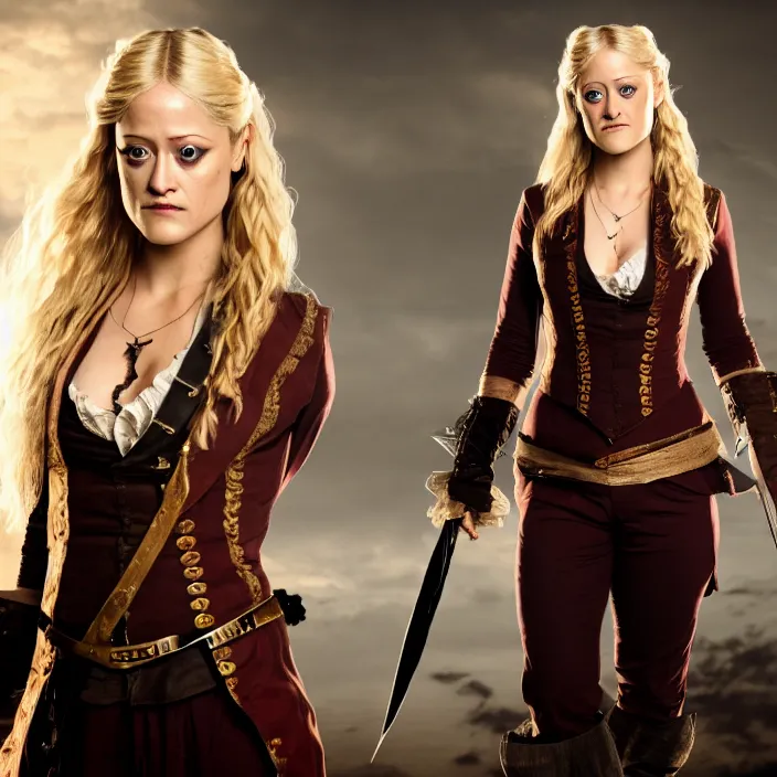 Image similar to full body photograph of olivia taylor dudley as a pirate. extremely detailed. 8 k