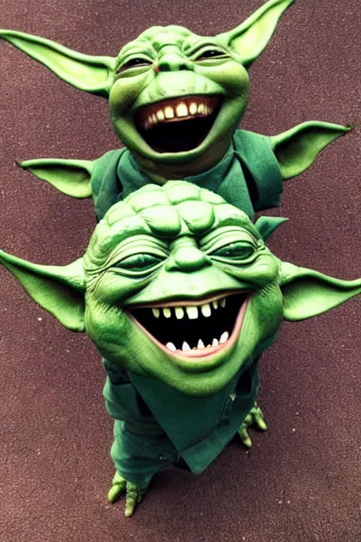 Prompt: yoda big toothy smile wearing a suit