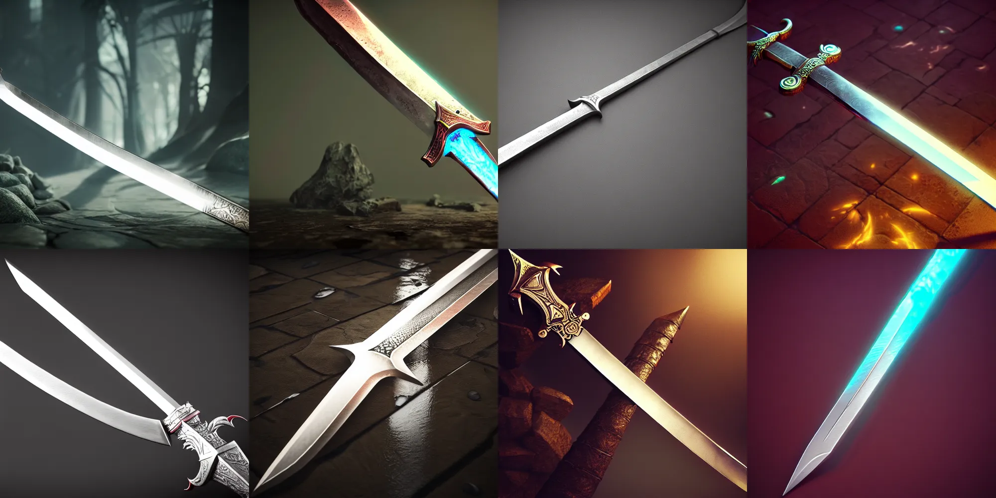 Prompt: fantasy sword, stunning hd octane render, trending on artstation