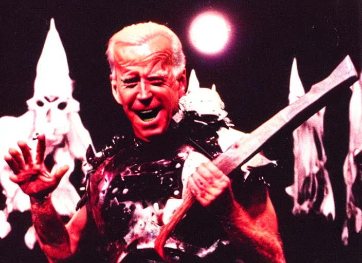 Image similar to publicity photo still of joe biden in gwar live on stage 1 9 9 8, 8 k, live concert lighting, mid shot