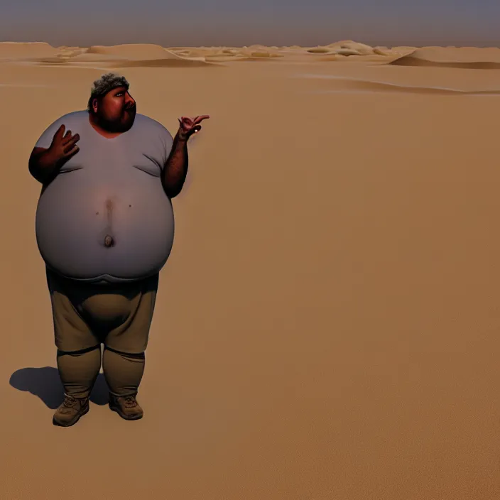 Prompt: hyperrealistic mixed media portrait of a moridly obese man using an ATM machine in the middle of a barren desert wasteland, despair, depressing and hopeless vibe, stunning 3d render inspired art by P. Craig Russell and Barry Windsor-Smith + perfect facial symmetry + dim volumetric lighting, 8k octane beautifully detailed render, post-processing, extremely hyperdetailed, epic composition, grim yet sparkling atmosphere, cinematic lighting + masterpiece, trending on artstation