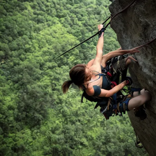 Image similar to lara croft mount climbing, adventure photography