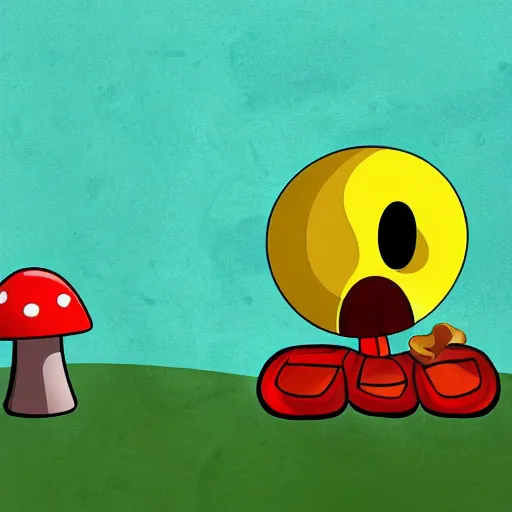 Prompt: Pacman eating a mushroom. Digital art.