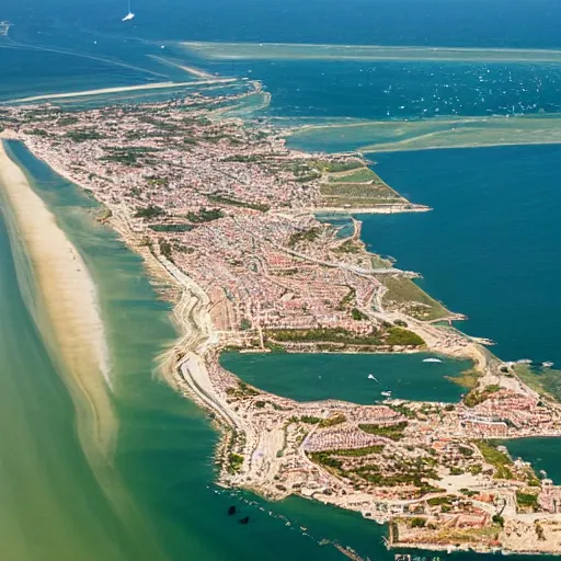 Prompt: Île de Ré viewed from a plane or a boat