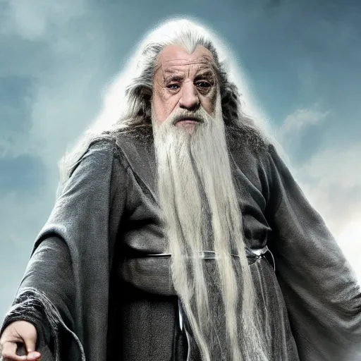 Image similar to danny devito starring as gandalf the white in the 2 0 2 4 lord of the rings movie, full body, hyper realistic, high quality, wide angle