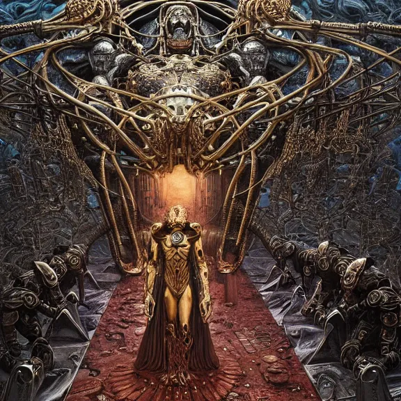 Image similar to symmetric frame of dr doom from Prometheus movie by beksinski, cyborg dr doom in ornate armour, by guo pei and alexander mcqueen metal couture editorial, eldritch epic monumental wallpaper by beksinski by Yuko Shimizu