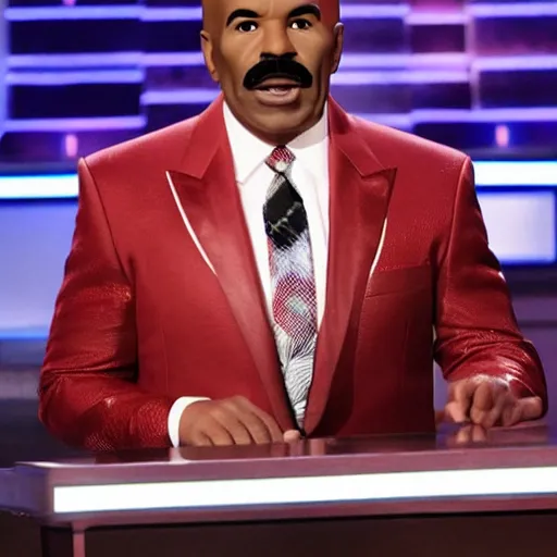 Prompt: steve harvey as a Ken doll, hosting family feud