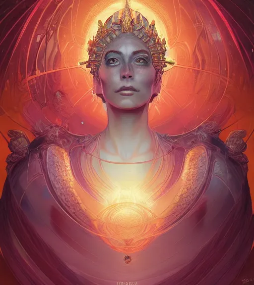 Prompt: portrait of the powerful queen of the solar system in the style of charlie bowater and in the style of wayne barlowe. glowing, ornate and intricate, stunning, dynamic lighting, intricate and detailed.