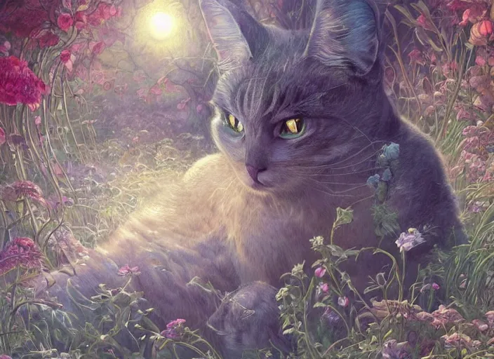 Image similar to magical cat, path traced, highly detailed, high quality, digital painting, by studio ghibli, lise deharme, alexander jansson, paul lehr, tim white, hans zatzka, george stubbs, louis wain, alphonse mucha