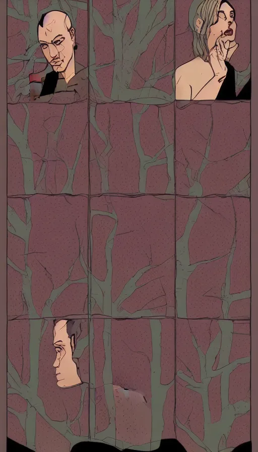 Prompt: Surreal Twin Peaks comic page by Tomer Hanuka
