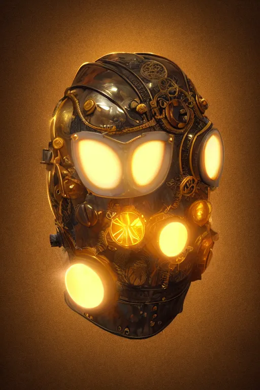 Image similar to steampunk mask minimalist fantasy art robot ninja helmet, global illumination ray tracing hdr fanart arstation by sung choi and eric pfeiffer and gabriel garza and casper konefal radiating a glowing aura