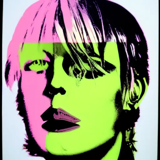 Image similar to a portrait of a cyberpunk cyborg by andy warhol