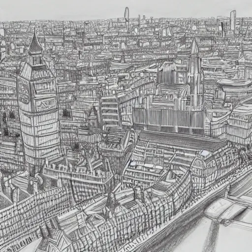 Prompt: beautiful drawing of London, award winning art, highly detailed