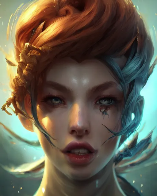 Image similar to league of legends portrait, au naturel, hyper detailed, digital art, trending in artstation, cinematic lighting, studio quality, smooth render, unreal engine 5 rendered, octane rendered, art style by klimt and nixeu and ian sprigger and wlop and krenz cushart.