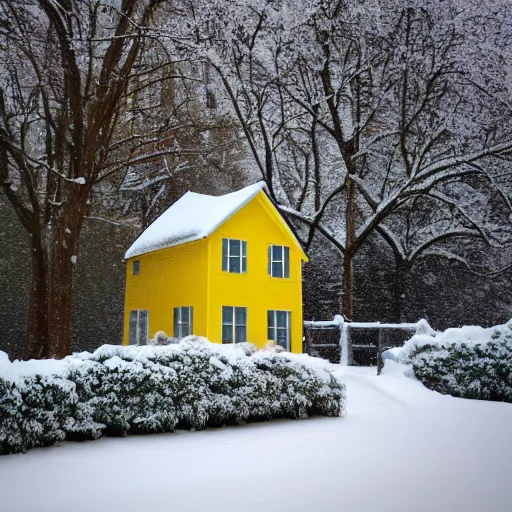 Prompt: yellow house in the snow