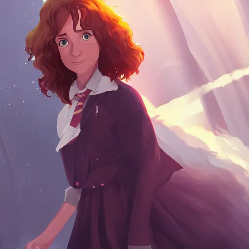 Image similar to J.K. Rowling as Hermione Granger, ambient lighting, 4k, anime key visual, lois van baarle, ilya kuvshinov, rossdraws, artstation