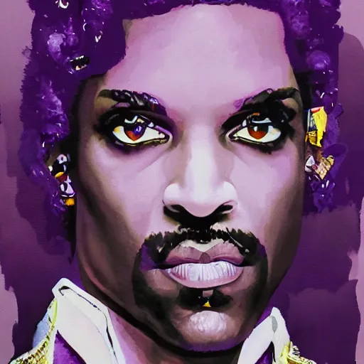 Image similar to a portrait of prince rogers nelson in a scenic environment by sandra chevrier, 8 0's, purple rain, purple, trending on artstation