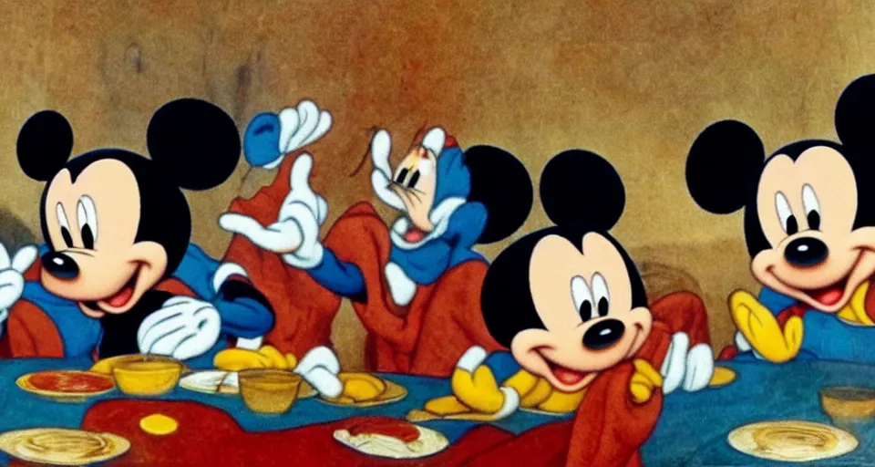 Image similar to mickey mouse at the last supper