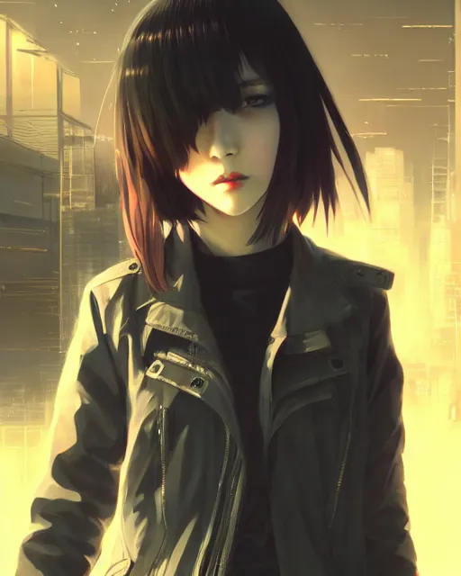 Prompt: kyoto animation, cool lady wearing cyberpunk warcore clothing, beautiful, detailed portrait, cell shaded, 4 k, concept art, by wlop, ilya kuvshinov, artgerm, krenz cushart, greg rutkowski, pixiv. cinematic dramatic atmosphere, sharp focus, volumetric lighting, cinematic lighting, studio quality